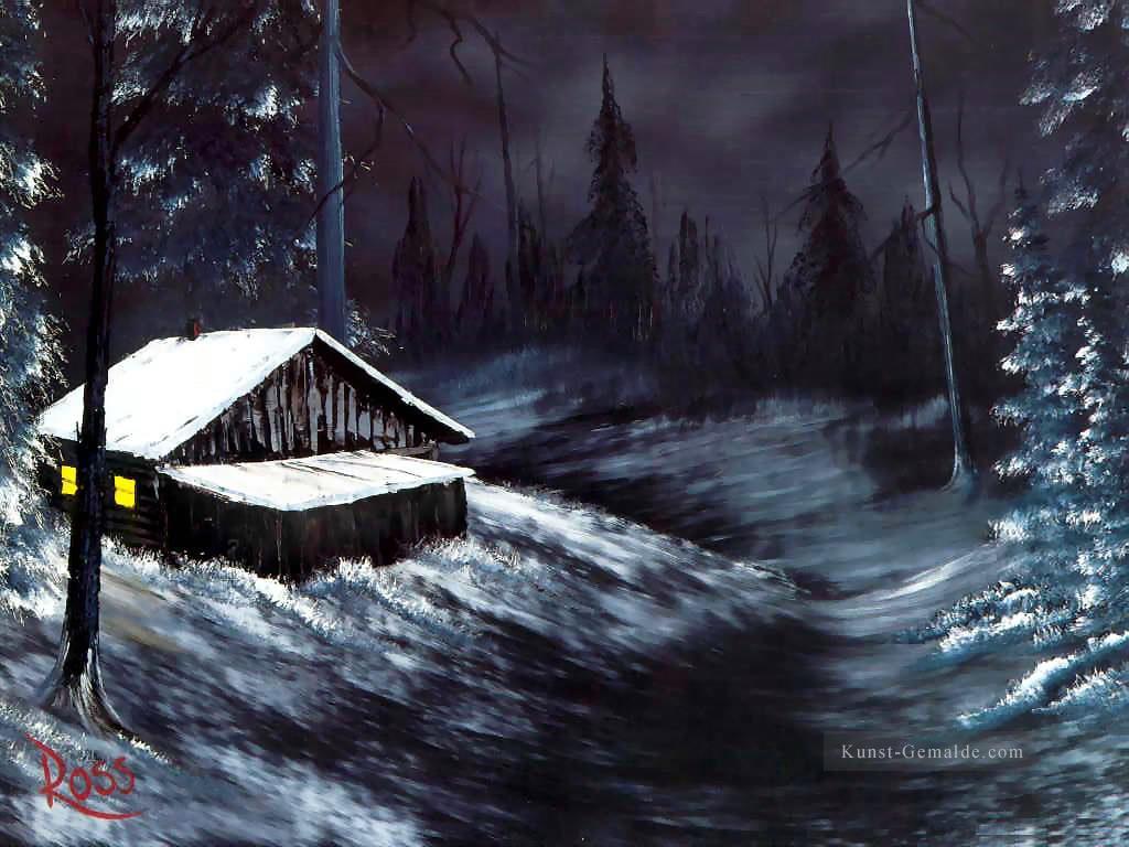 Winternacht Bob Ross freihändig Landschaften Ölgemälde